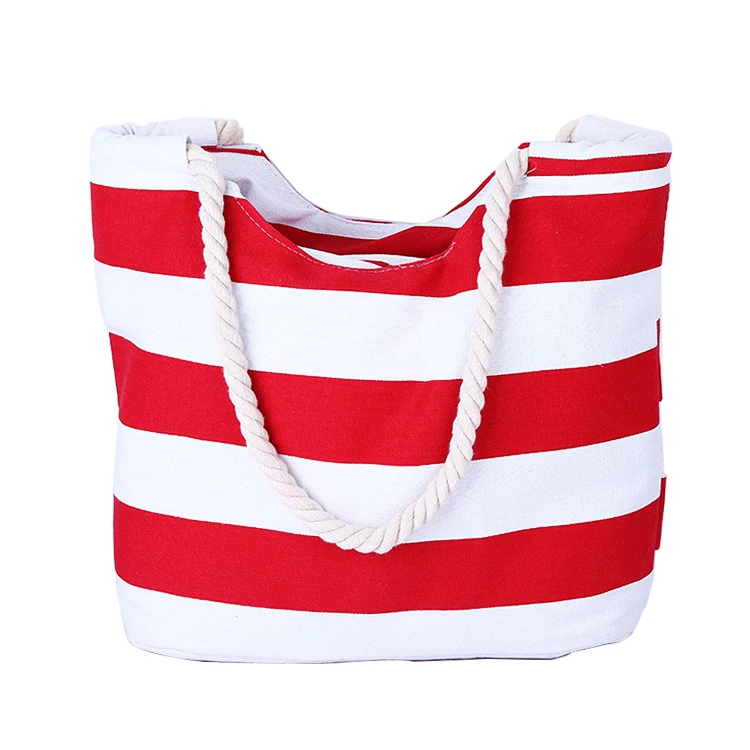 Wholesale stripe canvas beach tote bag /Duty Cotton Canvas Stripe Bag With Reliable Rope Tote Stylish