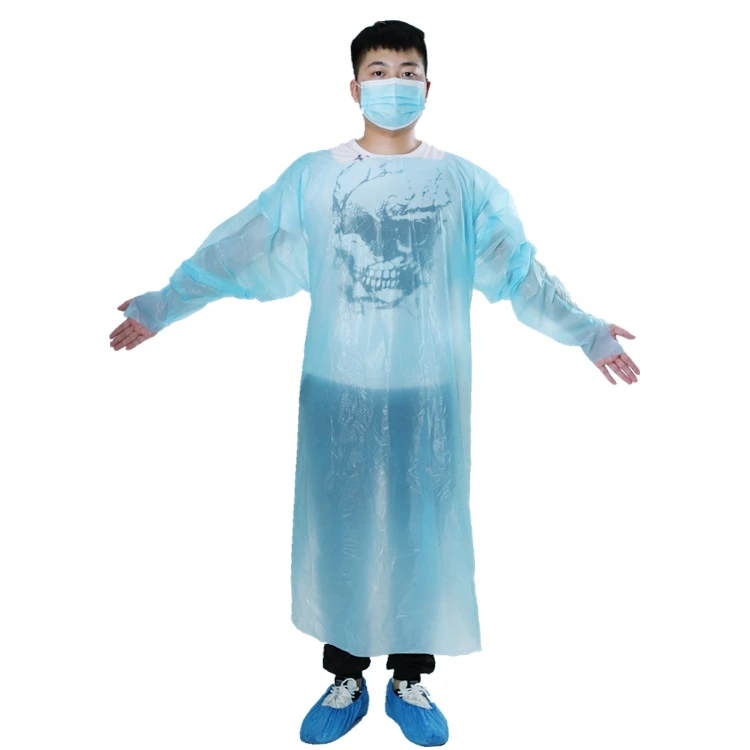 Disposable CPE Polyethylene Isolation Gown  Plastic  Gown With Thumb Loop Cuff 35g 40g 45g