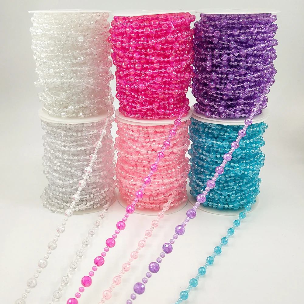  20M / Roll 8+4mm Round String Beads Chain Acrylic Craft Wedding Bridal