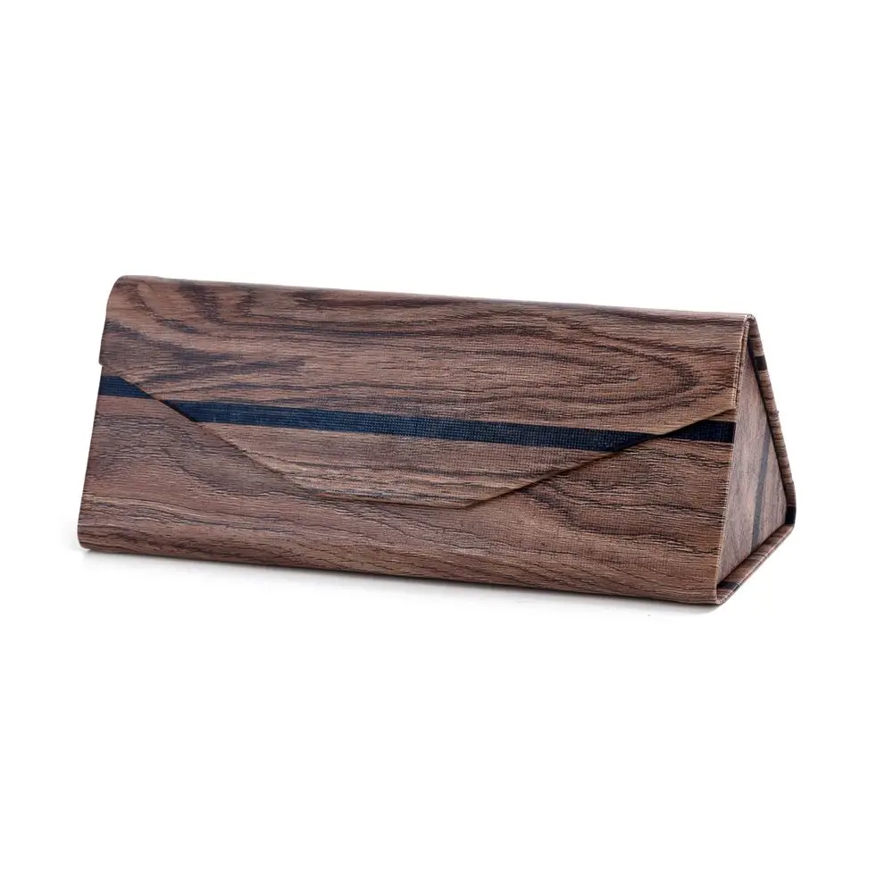 PU wood printing folding sunglasses box triangle sunglasses case custom logo box
