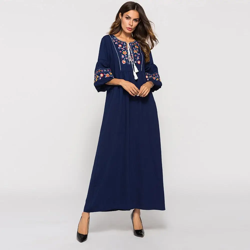 Embroidery Muslim Half Sleeve Abaya Muslim Dress For Women