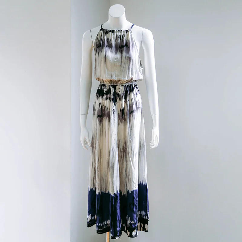 
2016 latest design India printed cotton haltrneck loose fit summer beach holiday maxi swing strap womens dress 