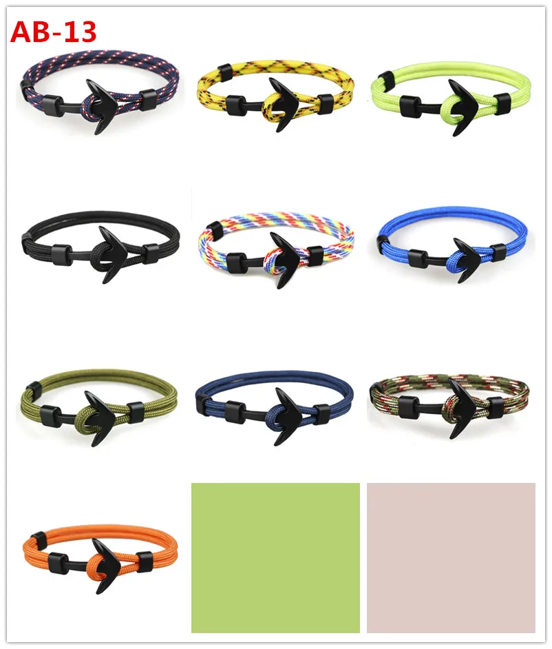 Недорогой нейлоновый мужской браслет из нержавеющей стали с логотипом на заказ якорь морская веревка черный