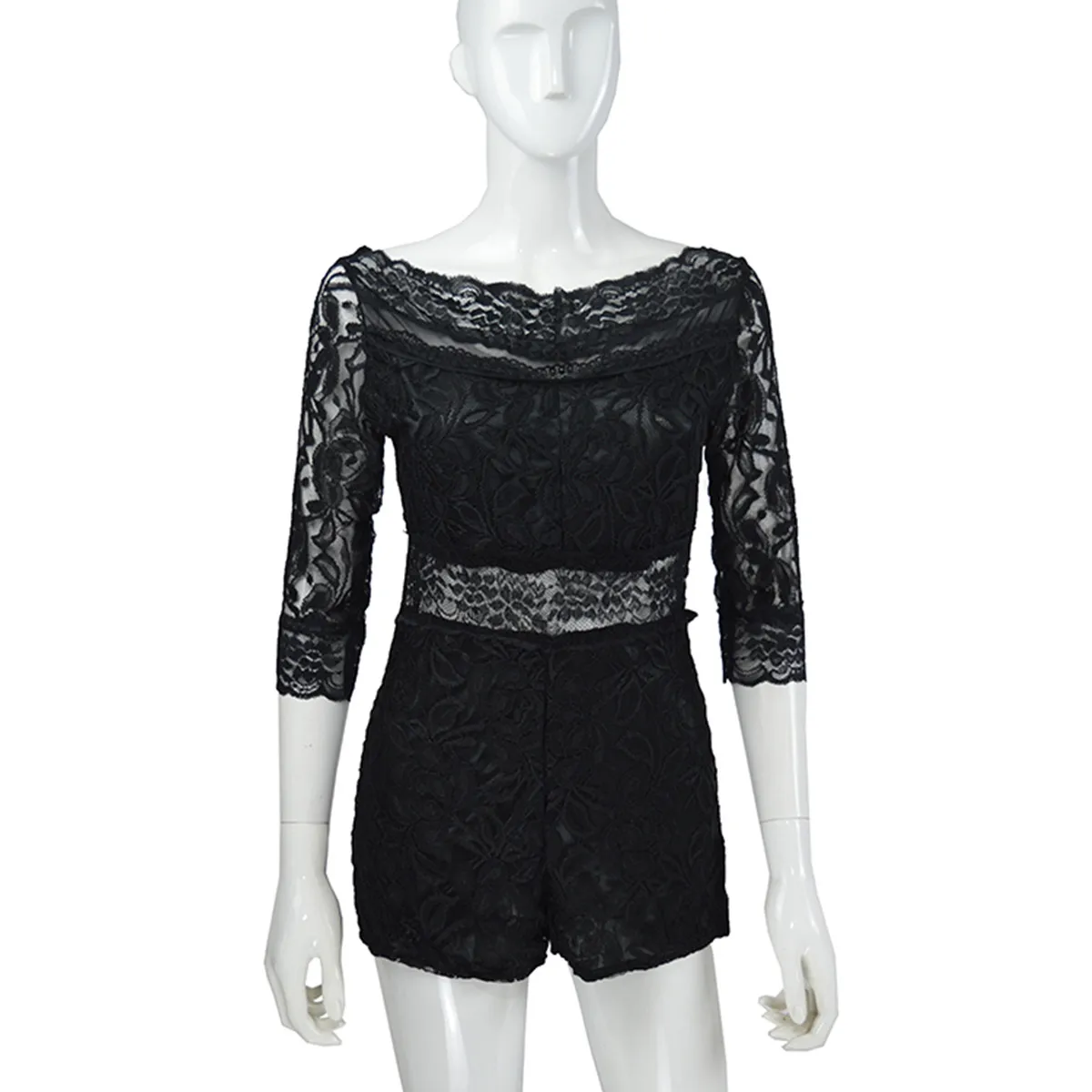 Hot sale ladies v-neck hollow out lace sexy jumpsuit women pants shorts