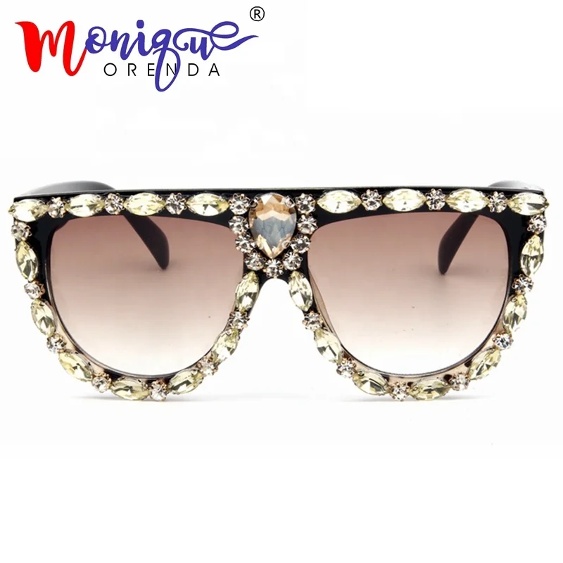 Солнцезащитные очки женские в винтажном стиле, роскошные брендовые дизайнерские солнечные очки оверсайз с бриллиантами, в стиле ретро, с защитой от ультрафиолета, 2018