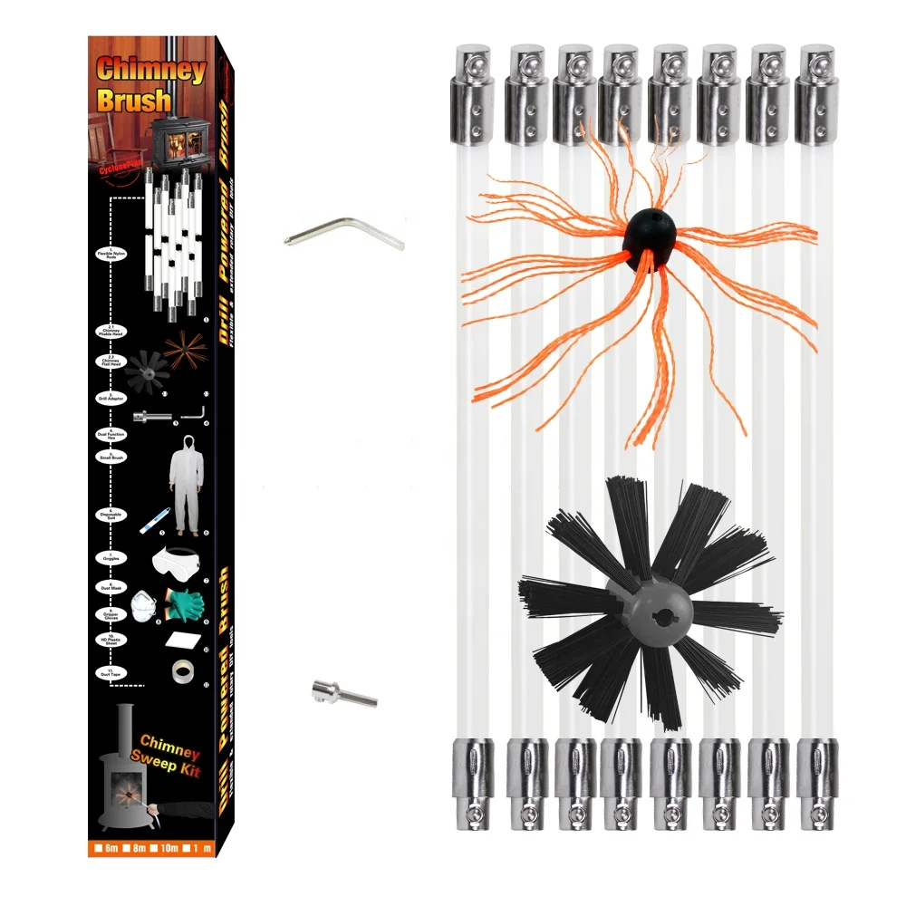 Factory supply Sunnily quick snap connection long reached 6m to15m Drill driven Chimney Sweeping cleaning Brush kit