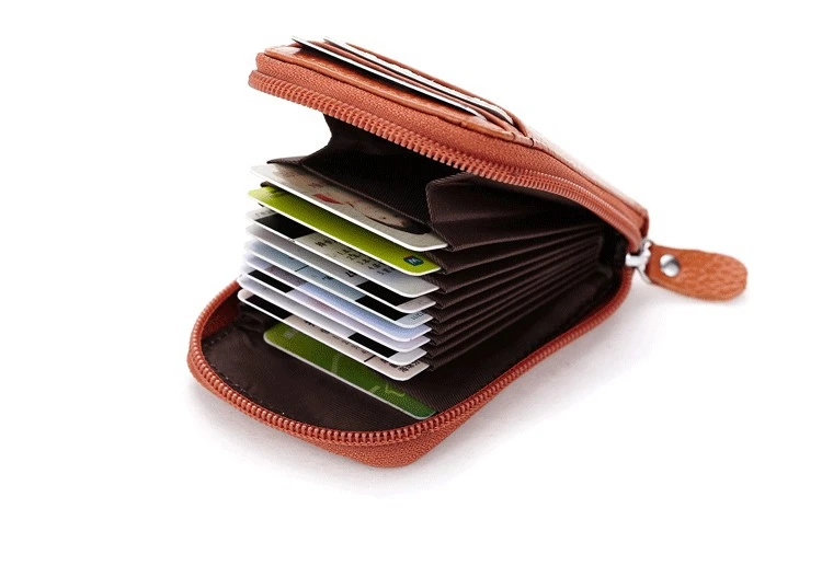 multi-function RFID blocking leather accordion zipper card holder wallet for women wholesale
