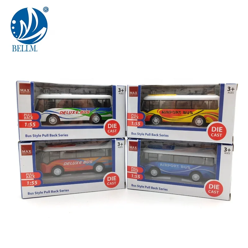 Bemay Toy 1:55 Alloy Toy Diecast Model Car Pull Back Diecast Scale Models Bus Toy With 4 Style