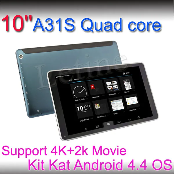 тонкий дизайном 10 дюймов a31s диапазона ядро с беспроводная/wifi андроид 4.4 планшетный пк поддерёивает 4k+2k фильмы