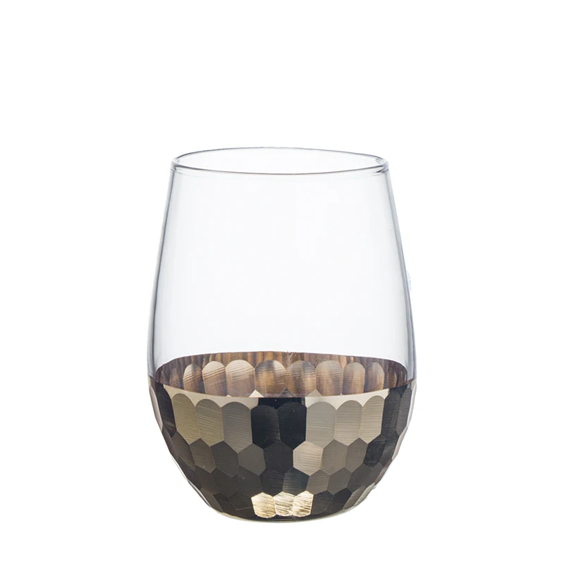 
18OZ Electroplate Honeycomb Printed Engraved Gold Stemless Wine Glass Cup 
