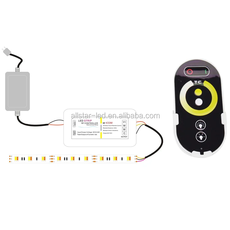 Newest 2 channel dimmer led strip controller 12V color temperature controller WW/CW with touch remote for dual white led strip