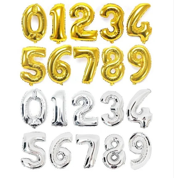 Gold Silver Number Foil Balloons Digit Helium Balloon wedding Birthday balloon inflatable festa casamento Party Supplies