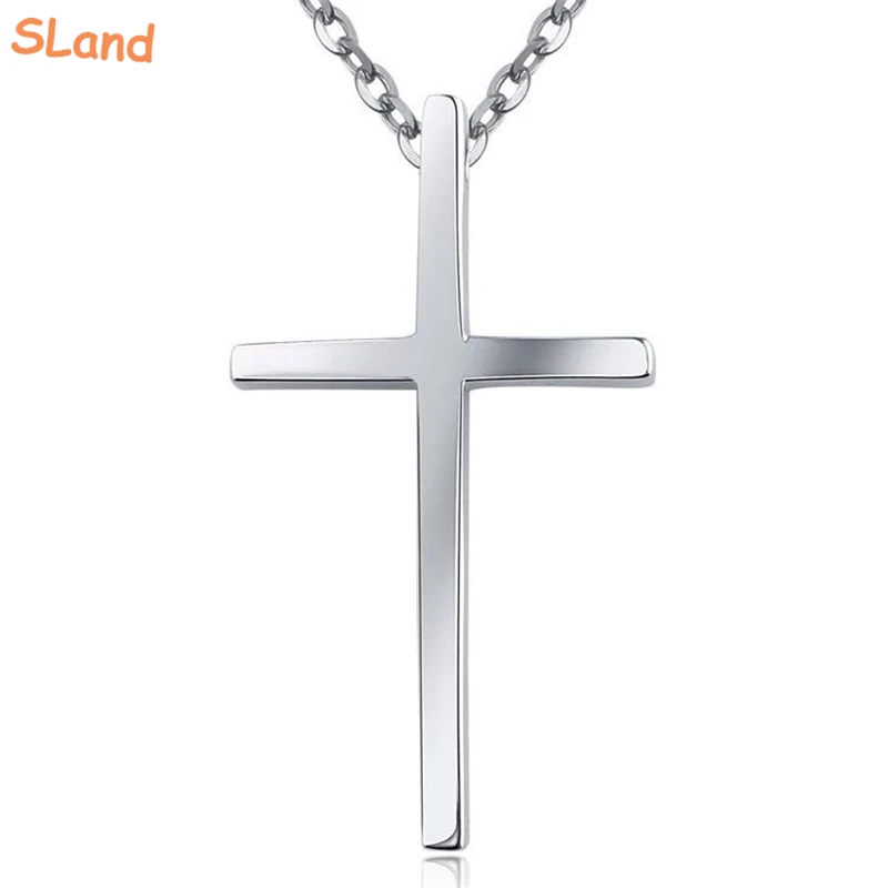 SLand Jewelry Low MOQ wholesale plain polished 925 sterling silver tiny cross pendant necklace with chain for Christian gift