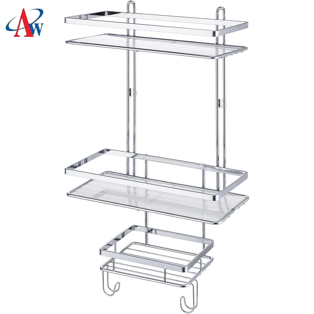 2 Tier Bathroom Wire Storage Rack chrome plated wire hanging wall rack