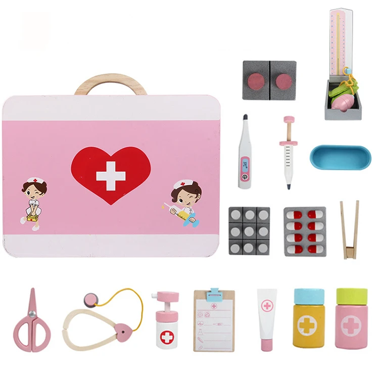 Wholesale Pretend Hospital Doctors Nurse Simulation Toy Wooden Medical Kit Role Play Set Toy