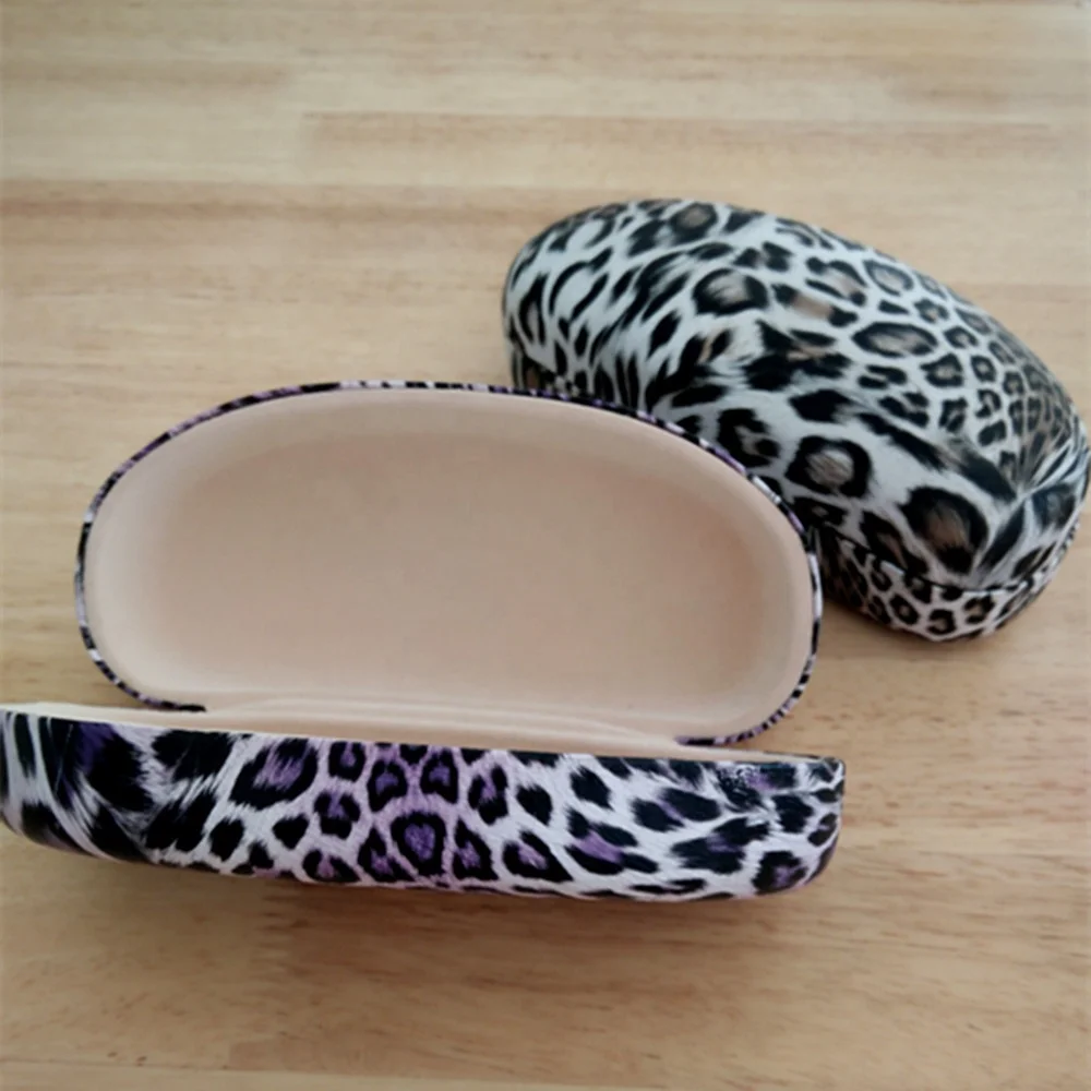 Leopard imitation leather wrapped hard metal eyewear sunglasses case