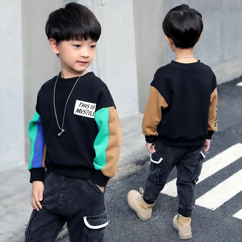 
DRSY1810BD22 Boy pullover winter sweatshirt without hood casual plain sweatshirt for kids 