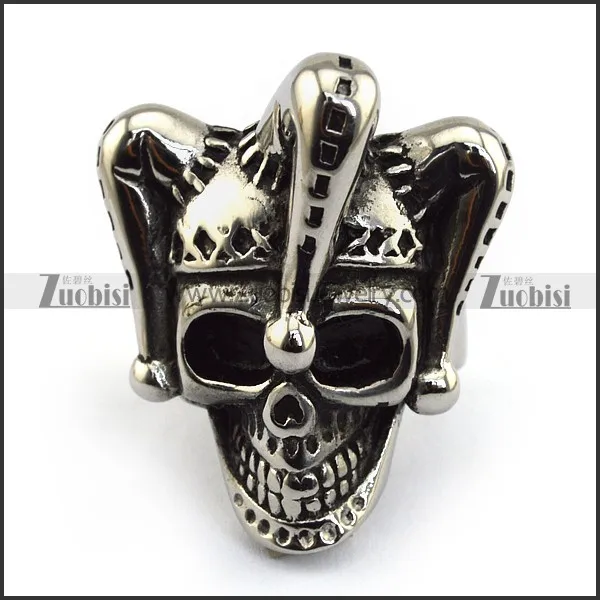 New Arrival Silver Engraved Funny Clown Head Skull Ring with Jester hat