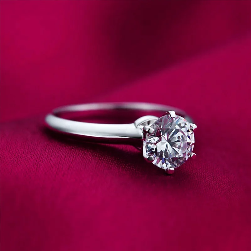 
Simple Design Gold Plated 925 Sterling Silver 1 Carat Solitaire CZ Diamond Engagement wedding Rings Jewelry for Women Price 