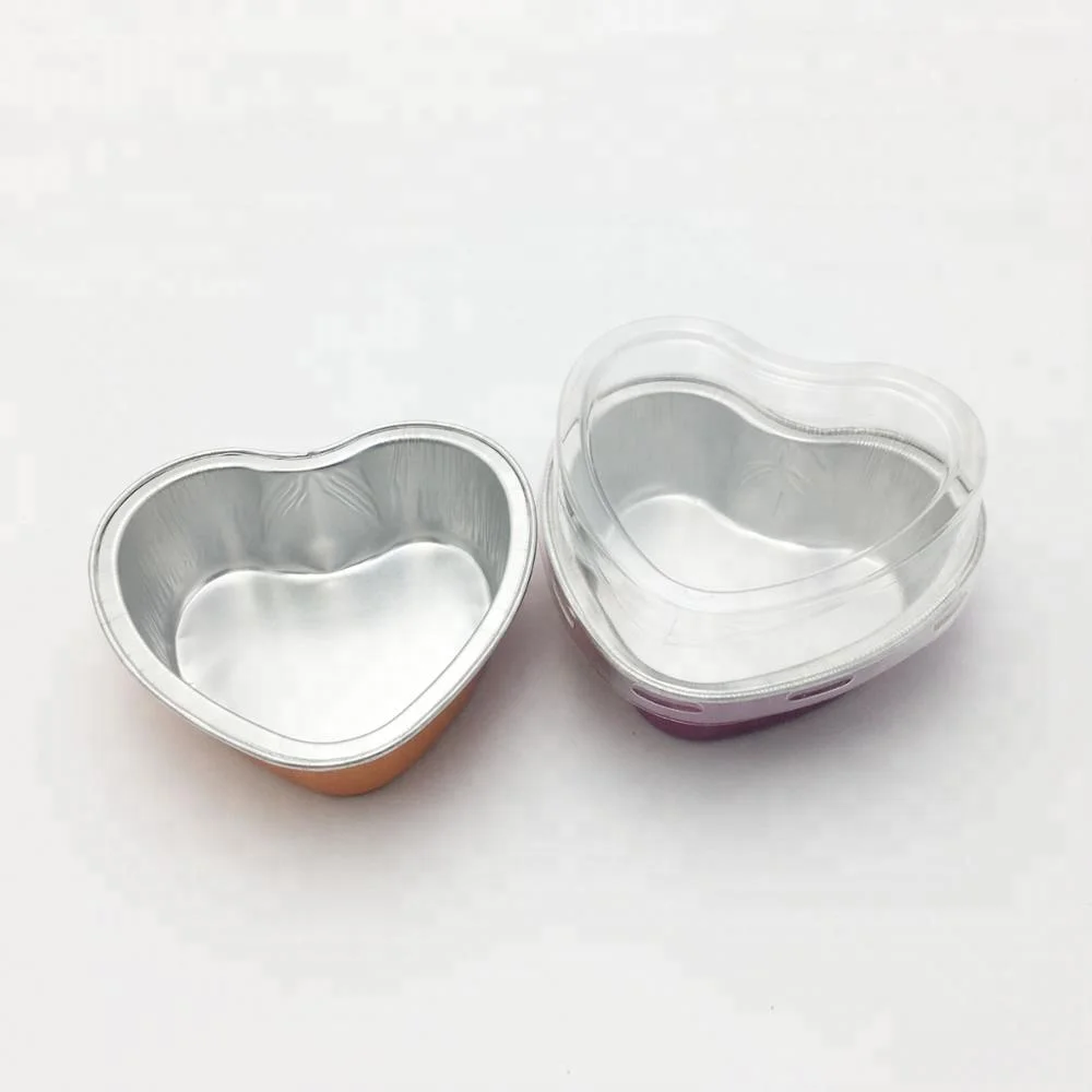 Heart shaped aluminum foil baking cup  custom printed aluminum foil pudding dessert cake cup with lid