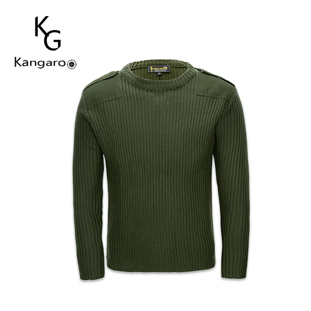 Elbow shoulder patched crew Neck Wool knitted guard service Sweater