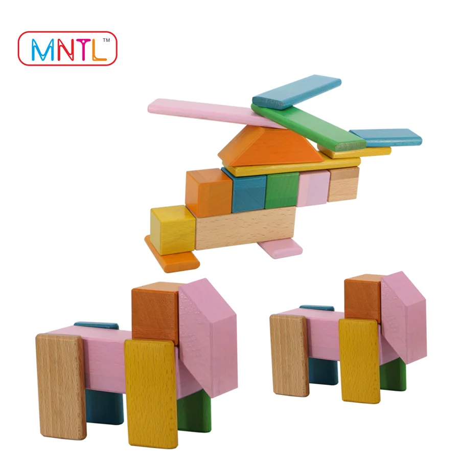 2018 hot sell magnetic blocks for kids diy assembly wooden toy