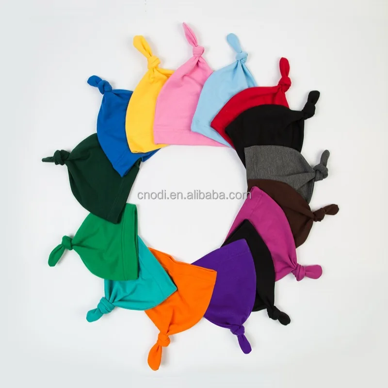 Wholesale multicolor adjustable knot soft cotton newborn baby hats