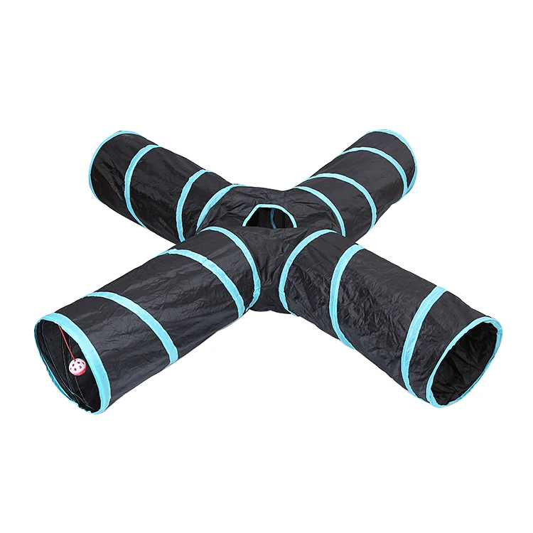 four way cat tunnel pet toy for cat with ball