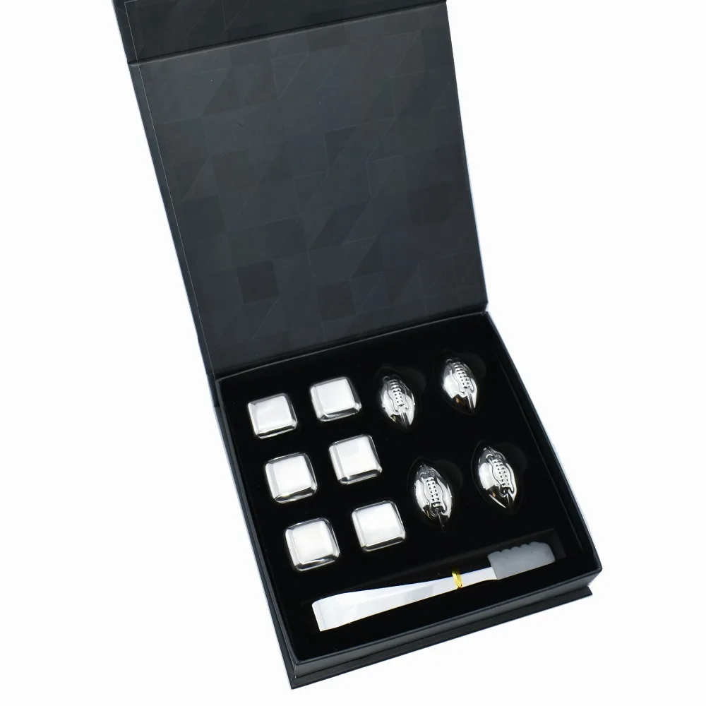 American Football Shaped  Chilling Rocks/ Stainless Steel Reusable Ice Cubes for Cooling Wine Drinks Beverage