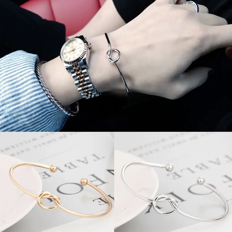 Factory Price Fashion Simple Adjustable Twist Silver Gold Wire Knot Open Cuff  Bangles knot bracelet for Women Men Jewelry Gifts