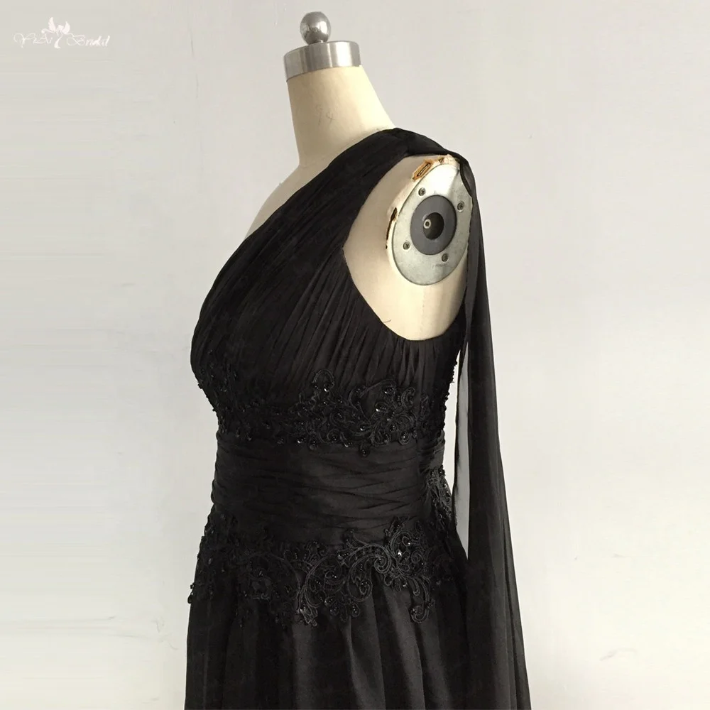 LZF088 Elegant Evening Dresses From Dubai Black One-Shoulder Beaded Ribbon Beach Long Prom Dresses Custom Made