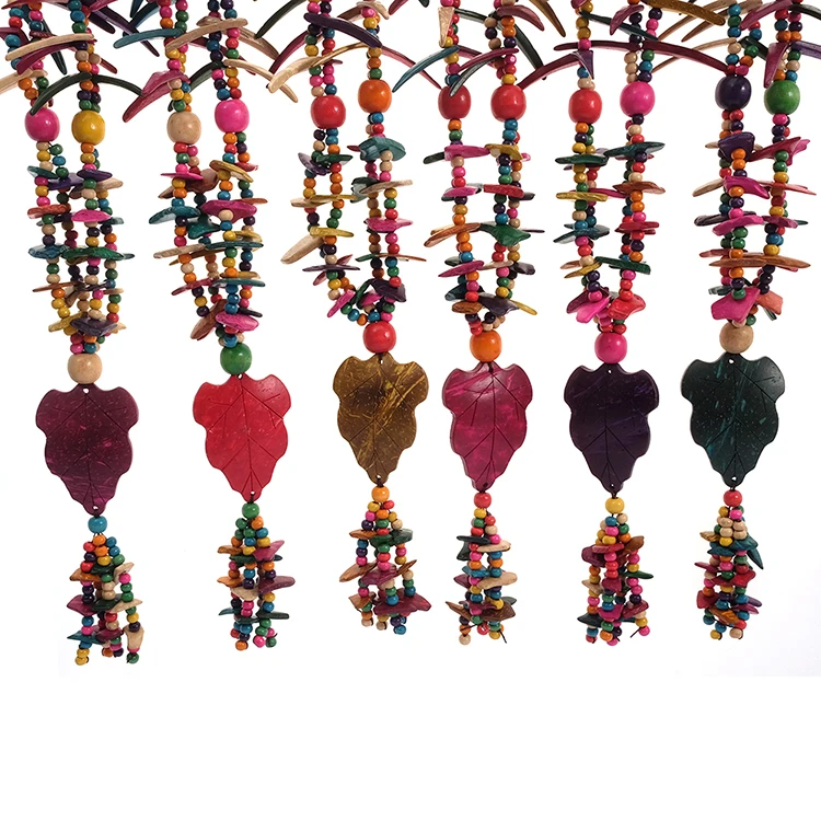 Wholesale Multi Color Coconut Shell Bohemian Necklace for Women Knit Handmade Wood Beads Ethnic Long Tree Leaf Pendant Necklace