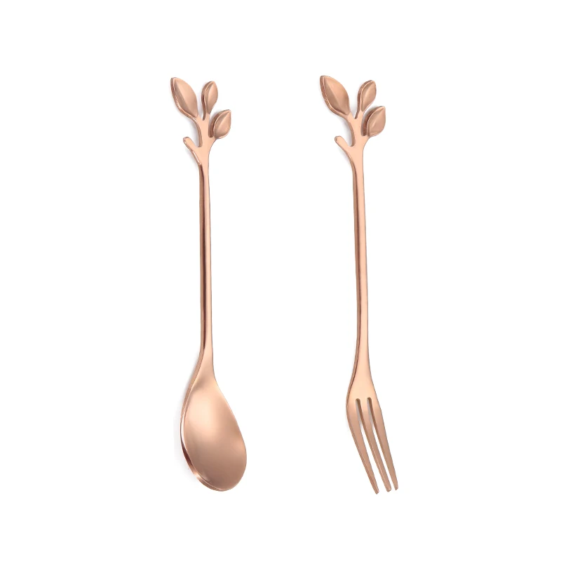 Hot Sale Stainless Steel coffee spoon fruit fork for gift  gold leaf spoon fork set