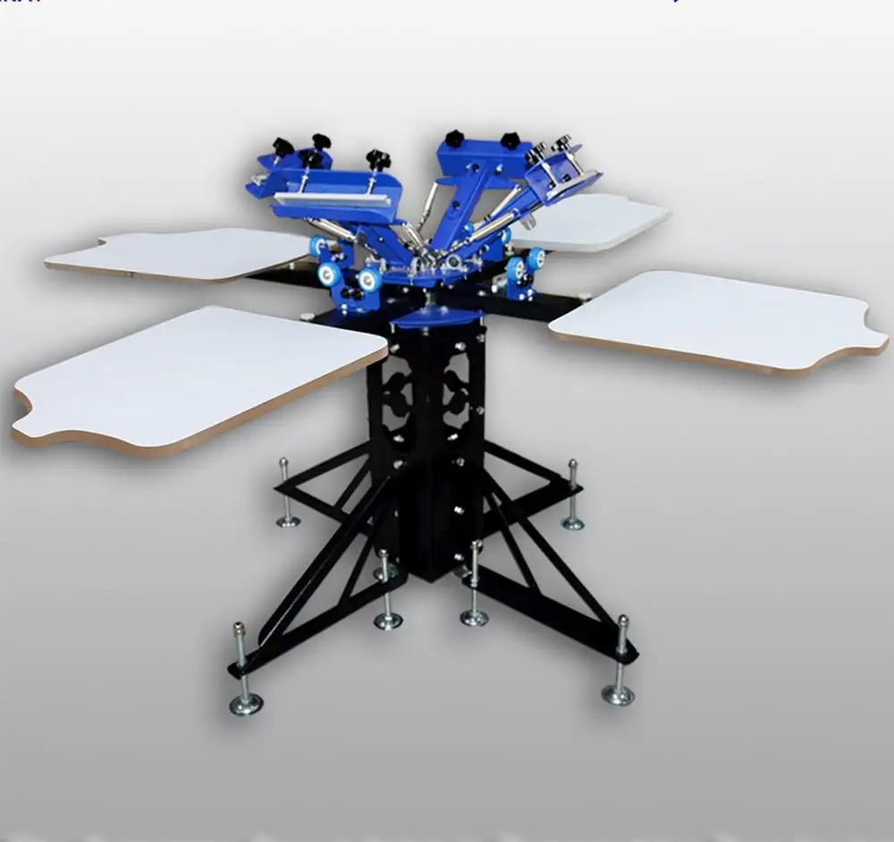 Manual Carousel 4 Color 4 Station T shirt Silk Rotary Screen Printing Machine With Micro Registration