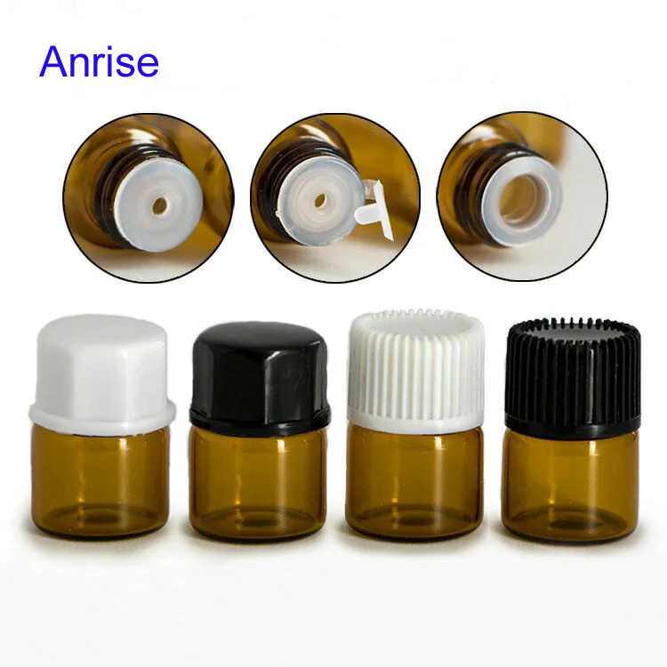 1ml 1.5ml 2ml 3ml 5ml Trial Amber Glass Essential Oil Bottle Empty Tester Tube Vials Oil Dispenser Bottle with Black Screw Cap