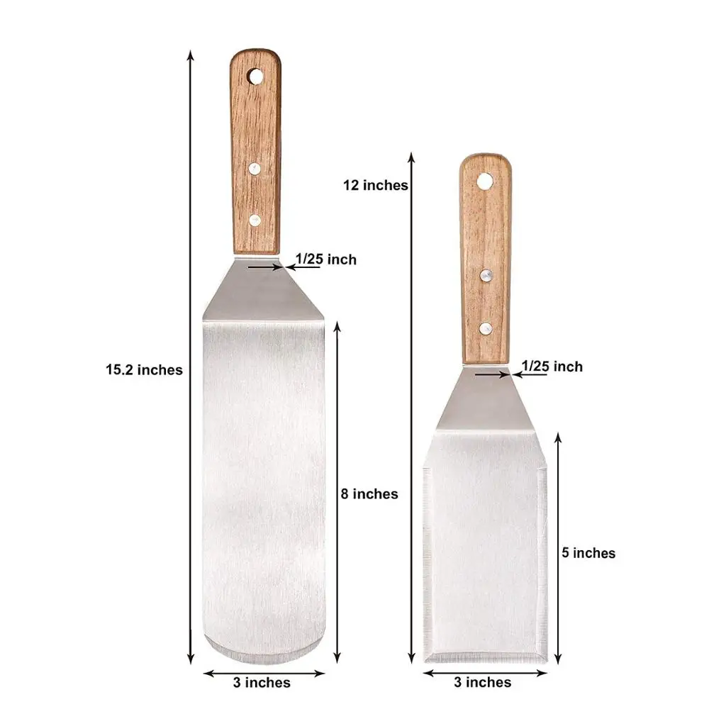 Stainless Steel Metal Spatula Set - Teppaniyaki Spatlas - Griddle Scraper Flat Spatula Pancake Flipper Hamburger Turner