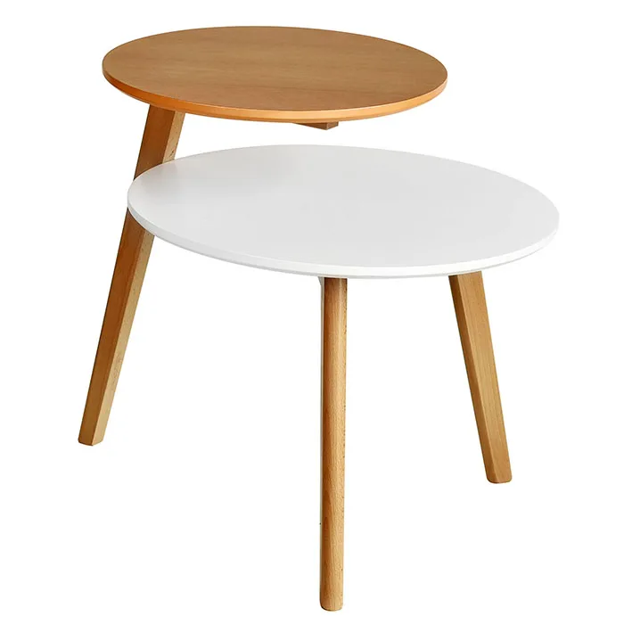 
 Скандинавский двухслойный Маленький журнальный столик из массива дерева  