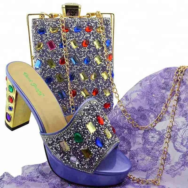 KB8518 Nigerian Women African Bridal Italian Shoes and Bags to Mach Crystal Ladies Diamond Italian Matching Shoes and Bags