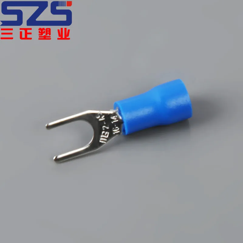 Free samples provided, high quality SV2-3.5S Y type blue color crimp wire butt connectors, insulated spade cable terminals