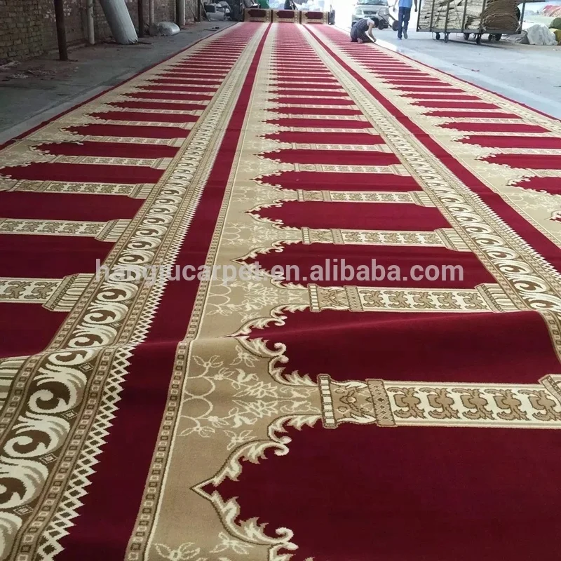 Top Quality 80% Wool 20% Nylon Muslim New Style Red Green Prayer Carpet for Mosque W-M77 Series New Design ShangHai HangJu