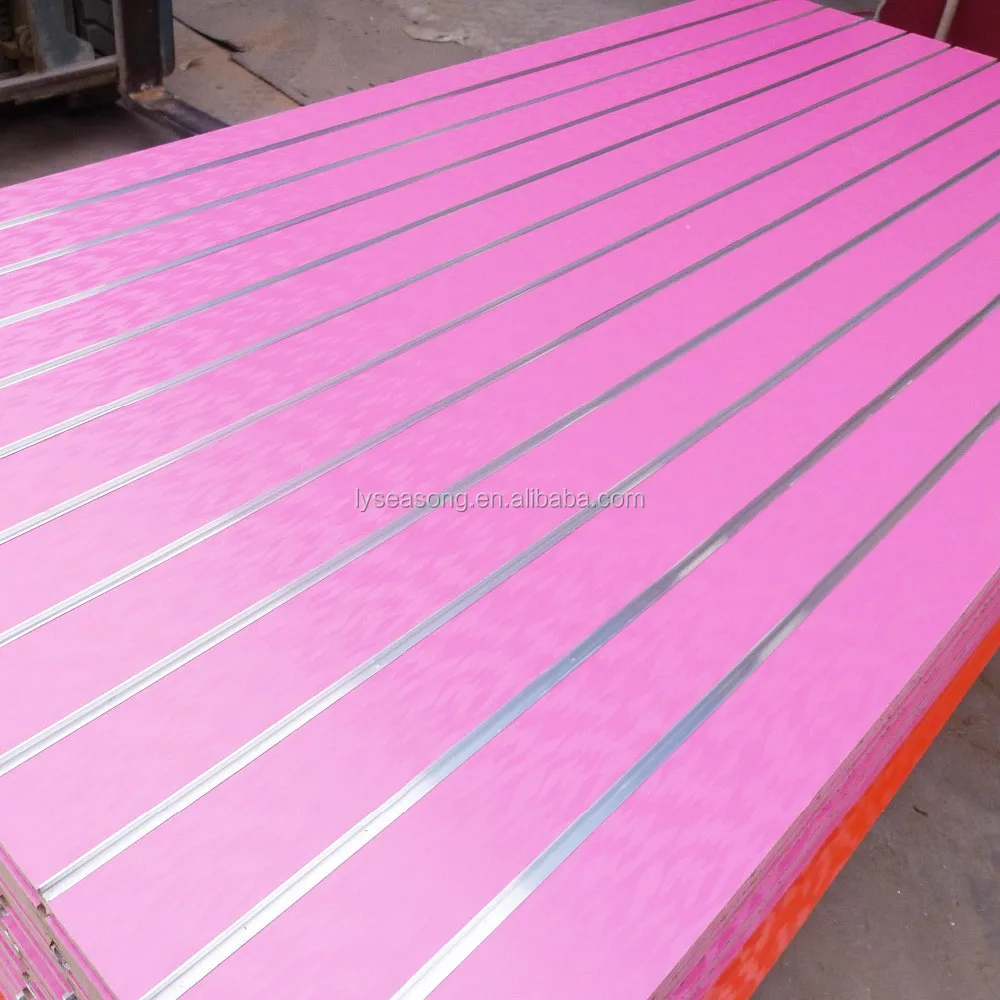shandong linyi 1220x2440x18mm pink magic melamine slot mdf board slat wall board