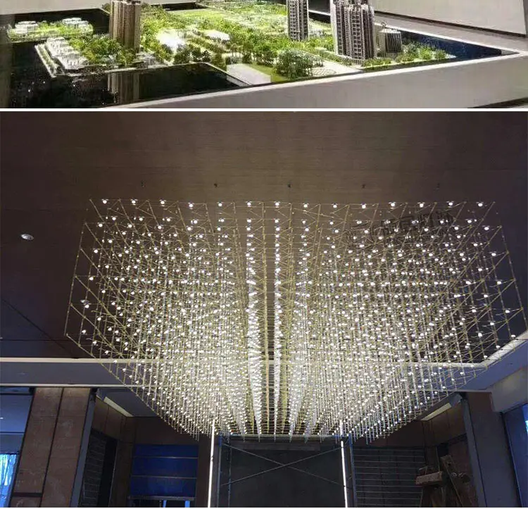 unusual modern  big LED square star chandelier for hotel lobby ceiling light