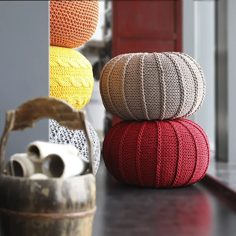 100% cotton knitted pouffe stool with filling