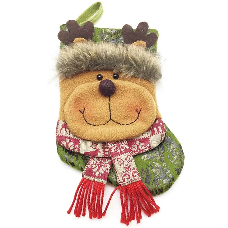 Hotsale mini plush animal head pet christmas stocking for kids gift and home decoration