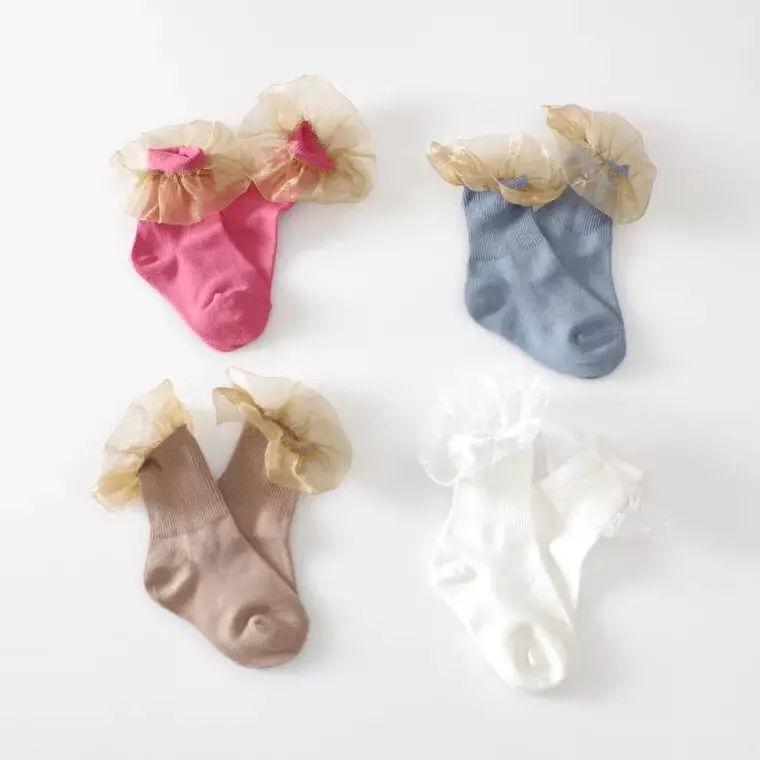 summer baby girls kids cotton lace ruffle princess mesh socks