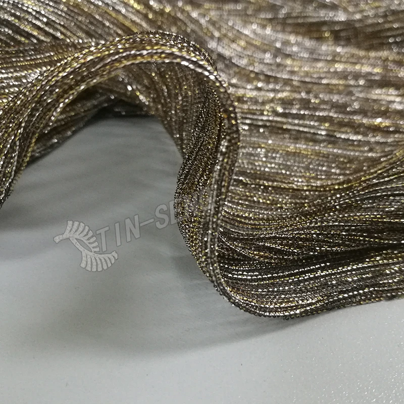Born To Shine Collection Black Gold Yarn Knit Metallic Pleated Fabric for High Fashion Cloth