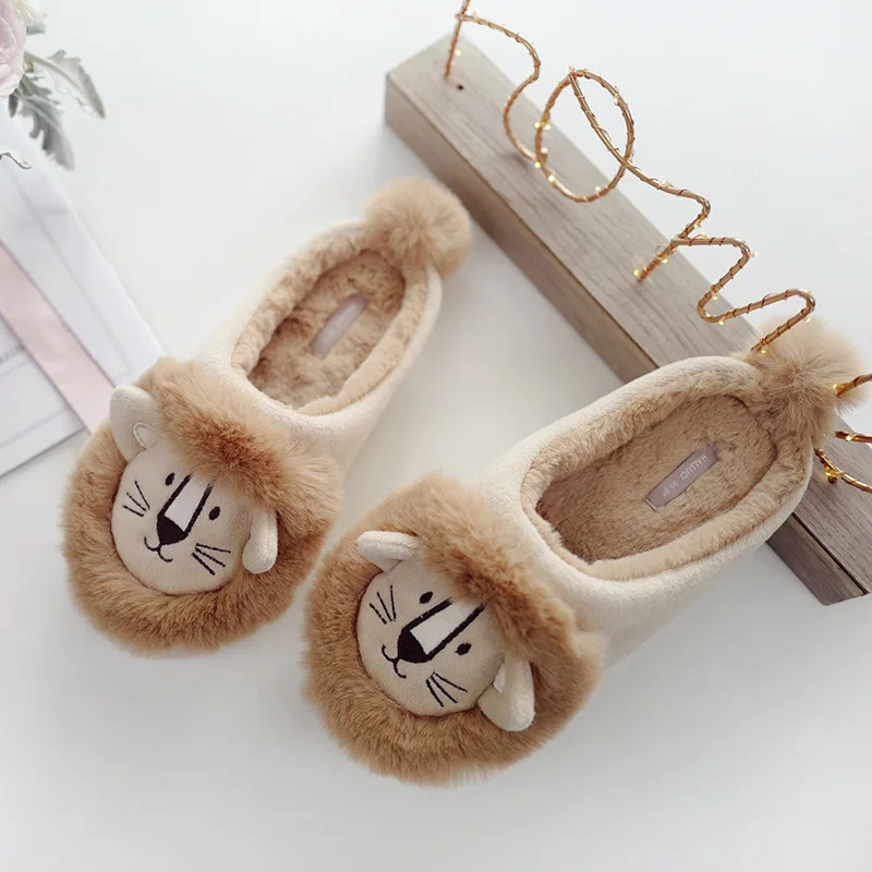 
Winter adds thick warm plush slippers lovely little lion indoor warm plush slippers 