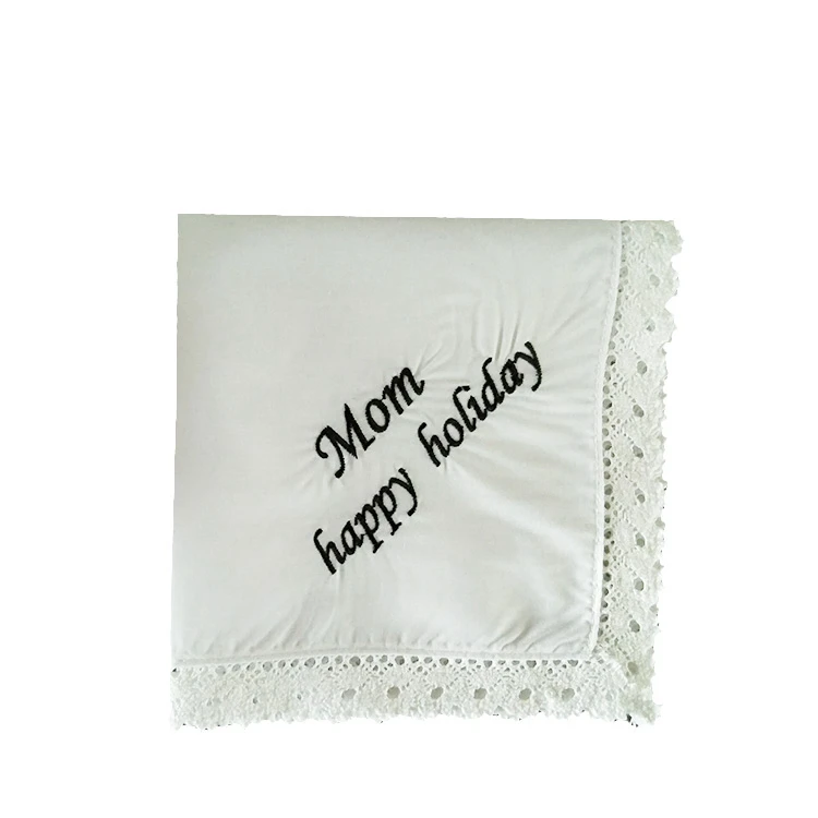 New Design Customized Logo Soft Cotton Lace Handkerchiefs