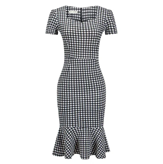 
Wholesale Stocked Durable Package plaid Hip Fishtail Dress With Free Belt 