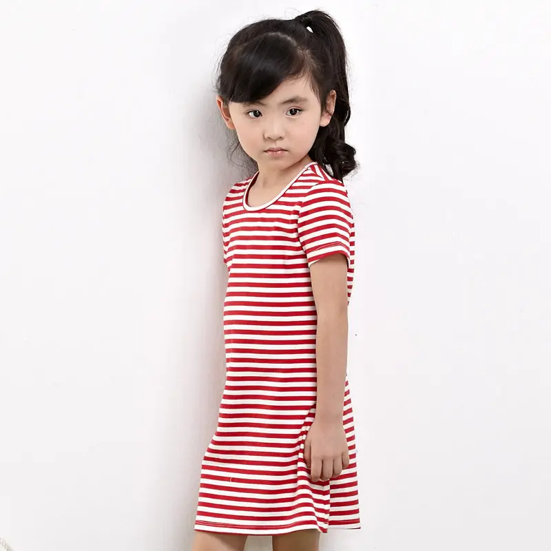 Wholesale Girls Dresses For Summer Season Child Clothes Kids Girl Casual Knitted Striped Frock Fashional Cotton Tshirt Dress